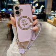 thumbnail image 1 of Compatible with iPhone 16 Magnetic Phone Case with Braided Strap, Rose Electroplated TPU Phone Protective Case, 1 of 5