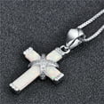 thumbnail image 3 of X-Shaped Opal Cross Necklace - Plated White Opal Pendant with Adjustable Chain, 19.69in Women's Elegant Jewelry, 3 of 5
