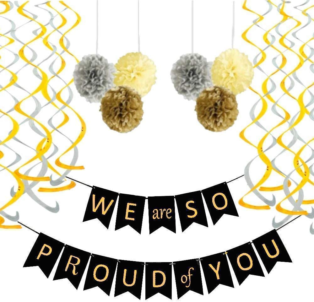 2019 Graduation Party Decorations Black and Gold Congrats Grad Graduation Decorations and Class of 2019 Decorations for Ceiling Shiny Foil Graduation Swirls for Graduation Party Supplies 2019