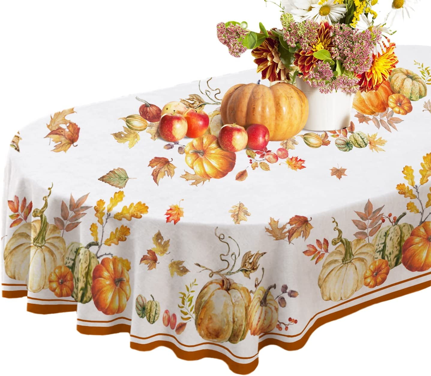 Thanksgiving Tablecloth Oval, Fall Tablecloth Oval Fall Blue Pumpkin