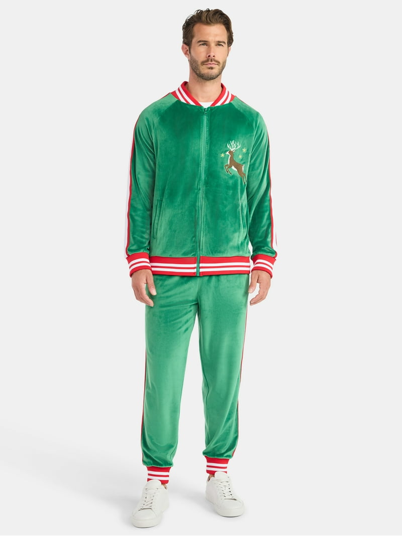 Jolly Knits Men's and Big Men's Velour Christmas Track Jacket and