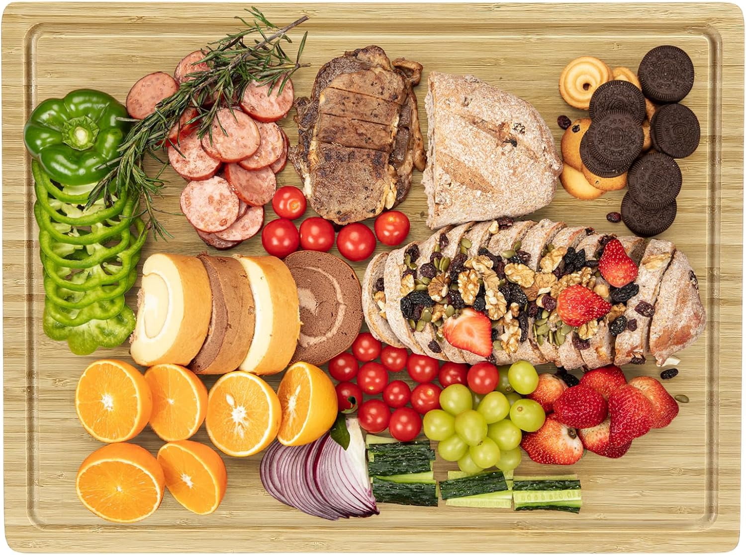 Twister.CK 20" x 15" Large Bamboo Cutting Board for Kitchen with Juice Groove and Handles, Chopping Board for Meat, Bamboo Stove Top Cover, Wood Charcuterie Board Serving Tray
