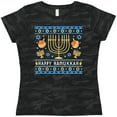 thumbnail image 3 of Inktastic Happy Hanukkah Sweater Style Design with Menorah and Dreidel Women's T-Shirt, 3 of 5
