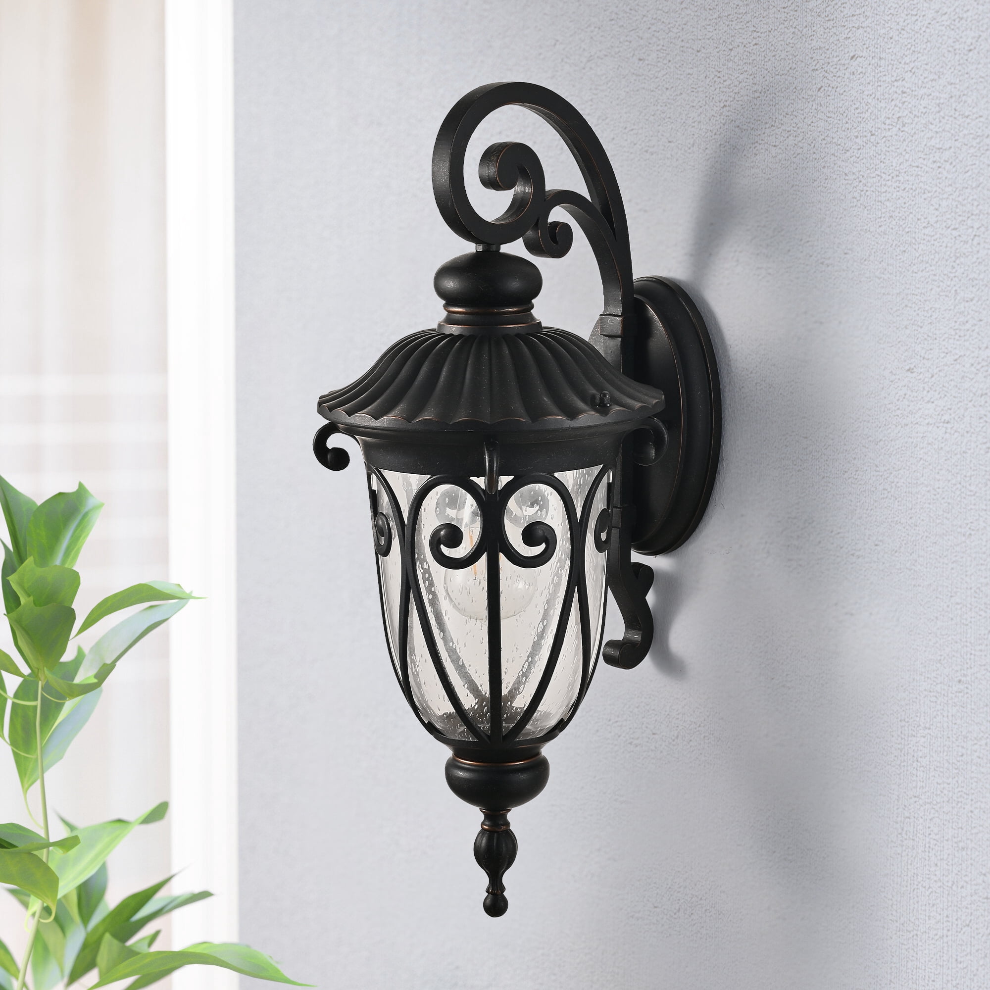 23.1" Outdoor Porch Light with Wall Mount - Antique Bronze Exterior Wall Sconce Lantern for Garage, Patio, and Entryway Lighting