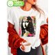 thumbnail image 1 of Camiseta de verano para mujer Suave elegante con Cuello redondoWomen'S T-Shirt with Abstract Graffiti Mona Lisa Print, Casual Crew Neck Short Sleeve Top, Slight Stretch Knit Fabric, All Season Fashi, 1 of 6