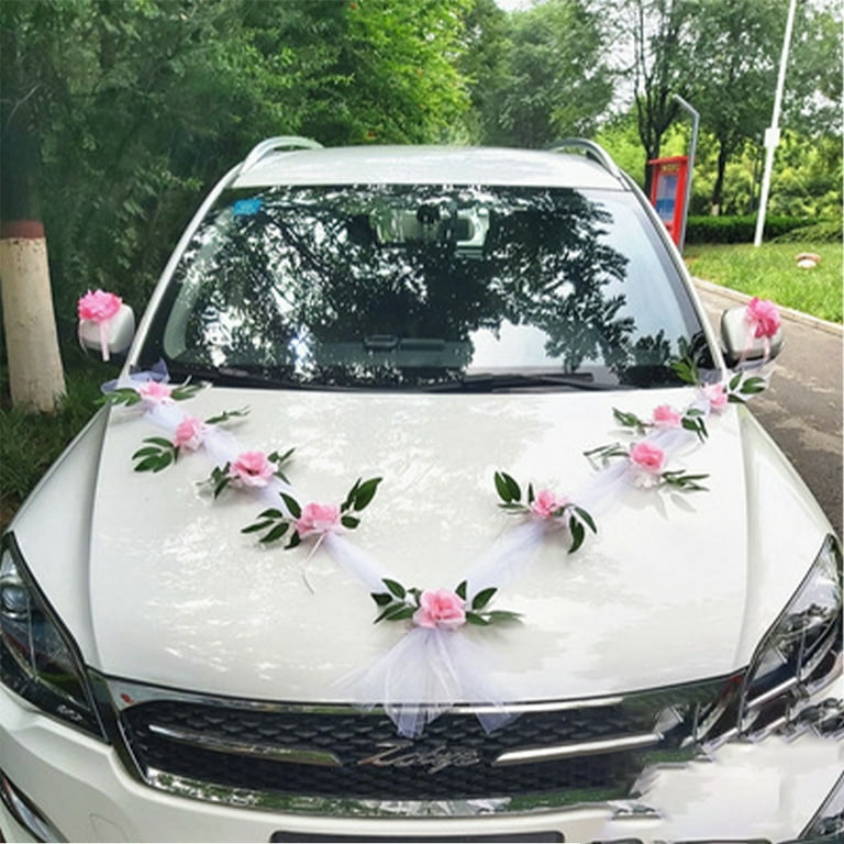 Wedding Car Decoration Decorations Kit Set White Roses Organza Free door  ribbons