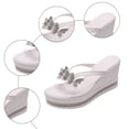 thumbnail image 5 of Rokment Women's Sparkly Pearl Rhinestones Platform Wedge Slip on Open Back Dressy Sandals Elegant Clear Chunky High Heels Slides Bridal Summer Slippers for Wedding White Size 8.5, 5 of 7