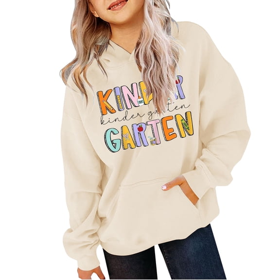 Ruyang Kids Girls Preppy Pullover Hoodie with Pockets Cute Letter Graphic Oversized Hooded Sweatshirts Long Sleeve Fall Tops