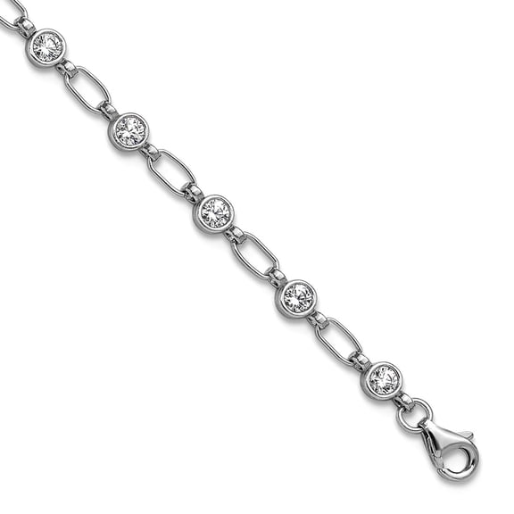 3.8mm 925 Sterling Silver Rhodium Plated Polished Cubic Zirconia Anklet 10 Inch Anklet for Women
