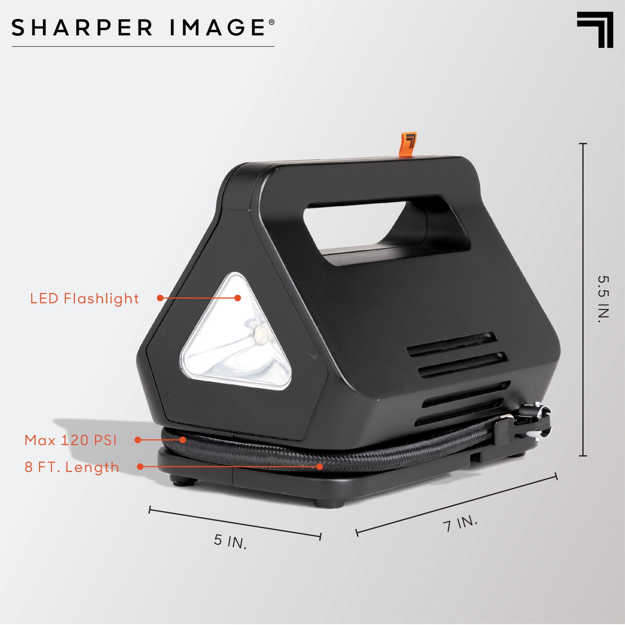 Sharper Image Auto Air Compressor Tire Pump, DC 12V, Max 120 PSI, 8 ft