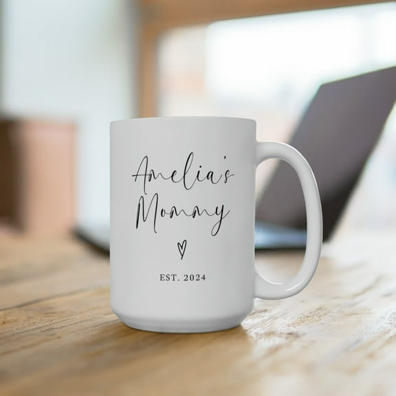 Personalized Name Mommy Mug- New Mom Mug Gift- First Time Mom Gifts- Custom Mom Est. 2024- Minimal Mother's Day Mug- Mama Momma Coffee Mug, Ceramic Mug 11Oz