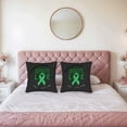 thumbnail image 2 of Set of 2 Decorative Throw Pillow Covers 18x18in - Dark Background with Green Ribbon & ' DONATE LIFE ' Design for Couch Bed Car, 2 of 8