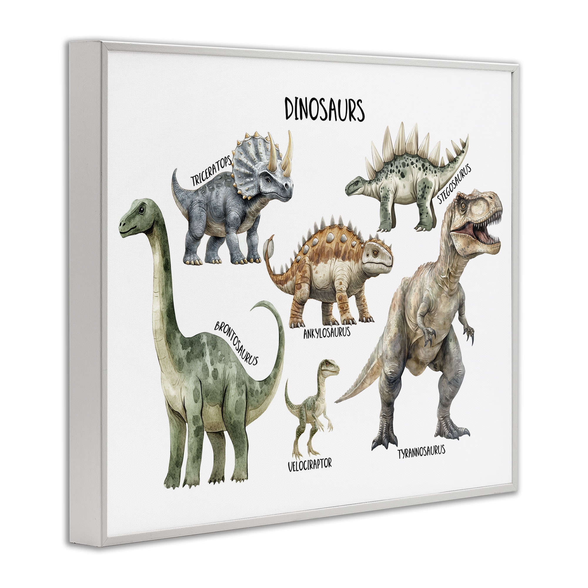 Stupell Industries Meet The Dinosaurs White Framed Giclee Art, design by Christine Simpson Art