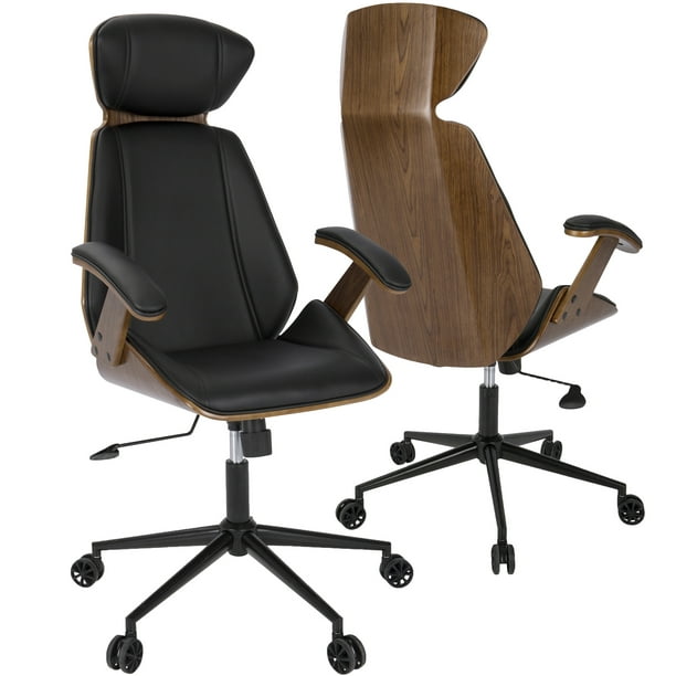 Spectre Mid Century Modern Adjustable, Wood Leather Desk Chair