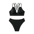 thumbnail image 4 of Lopeceal Women's Push Up V Neck Bikini Sets Criss Cross Back Two Piece Bathing Suit, 4 of 8