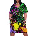 thumbnail image 1 of Vestido de verano de manga larga con bolsillos para mujer ropa elegante con estampado de salpicaduras de neón holgada, 1 of 6