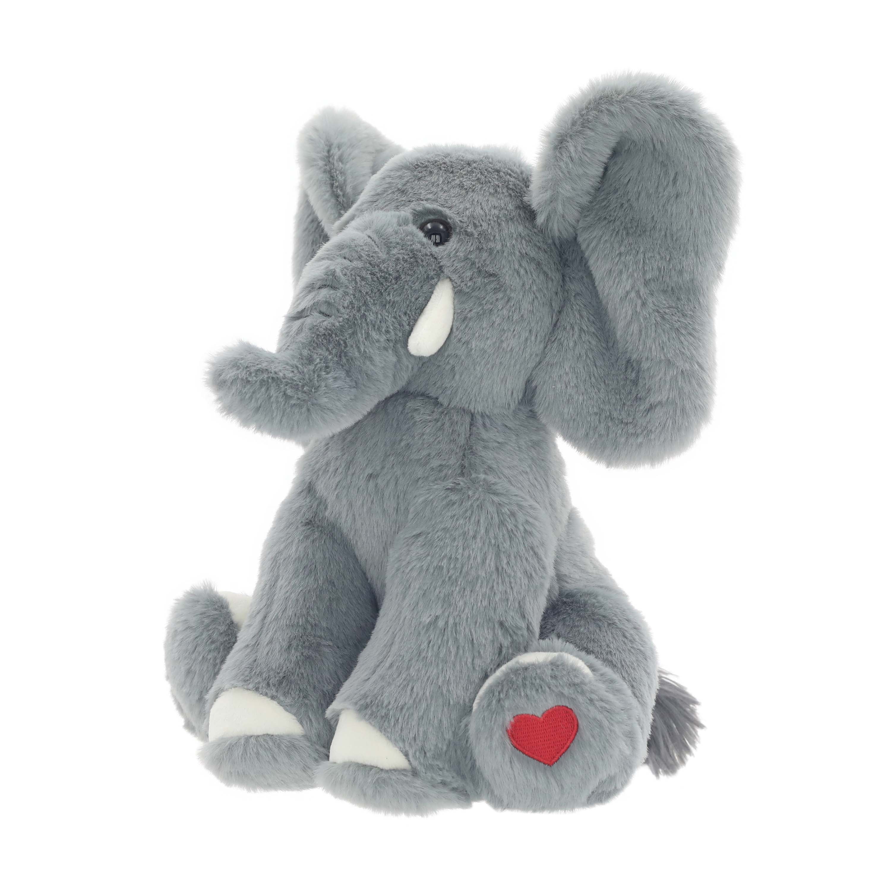 Grey Elephant 9.5-Inch Plush Stuffed Animal with Heart-Print Foot for Valentine's Day