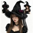 thumbnail image 6 of Hsqqdc Witch Hat Velvet Gothic Lace Pointed Hat for Lolita Halloween Party, 6 of 7