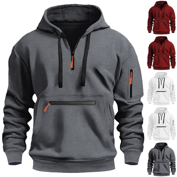 Juslio Mens Hoodies with Pockets Hooded Sweatshirts Zipper Long Sleeve Hoodies Dark Gray L