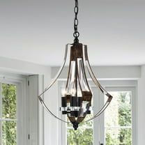 Fabiola 15 in. 4-Light Indoor Matte Black and Faux Wood Grain Finish Chandelier with Light Kit