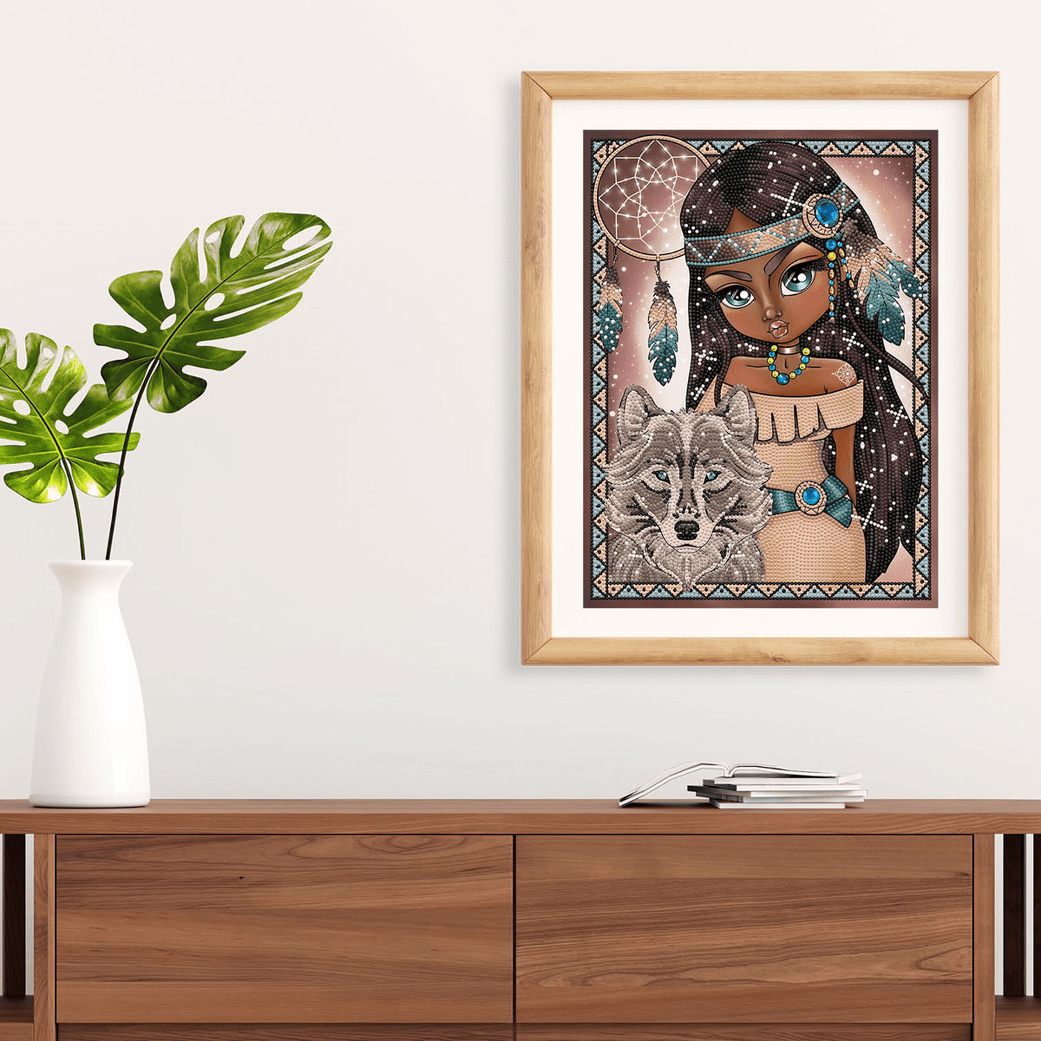 Diamond Dotz Indian Girl with Wolf Diamond Painting Kits for Adults - Diamond Art Kits a Relaxing Creative Craft Kit with Dotz Gems 15.8x11.8
