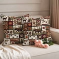 thumbnail image 2 of Country Patch Plaid Outdoor Waterproof Pillow Covers, Brown Farmhouse Retro Bear Deer Cabin Decorative Square Throw Pillowcase Sofa Cushion Sham for Patio/Couch/Chair, 24"x24" 2 Pack, 2 of 8