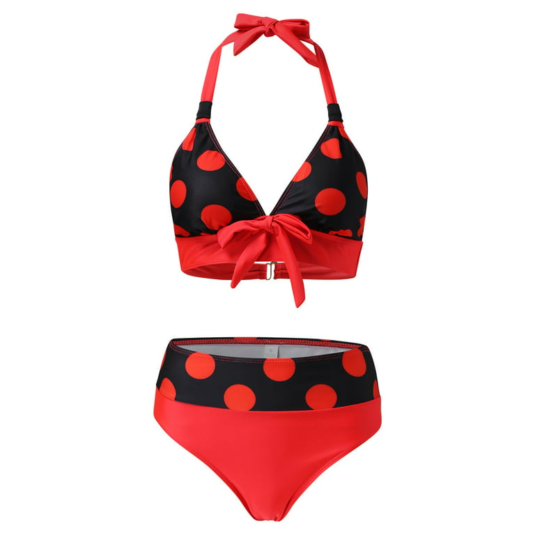 Women's Red Polka Dot Bikini Sets Swimsuit Cutout Ruffles Low
