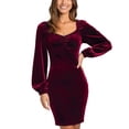 thumbnail image 3 of Vestido de manga larga con farol, cuello cuadrado, plisado en el pecho, sin espalda, ajustado, vestido cruzado en la cadera para cita, fiesta, trabajo, 3 of 8