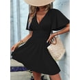 thumbnail image 4 of Women'S Ruched V Neck High Waist Casual Short Sleeve A-Line Dress Black XXL, 4 of 9