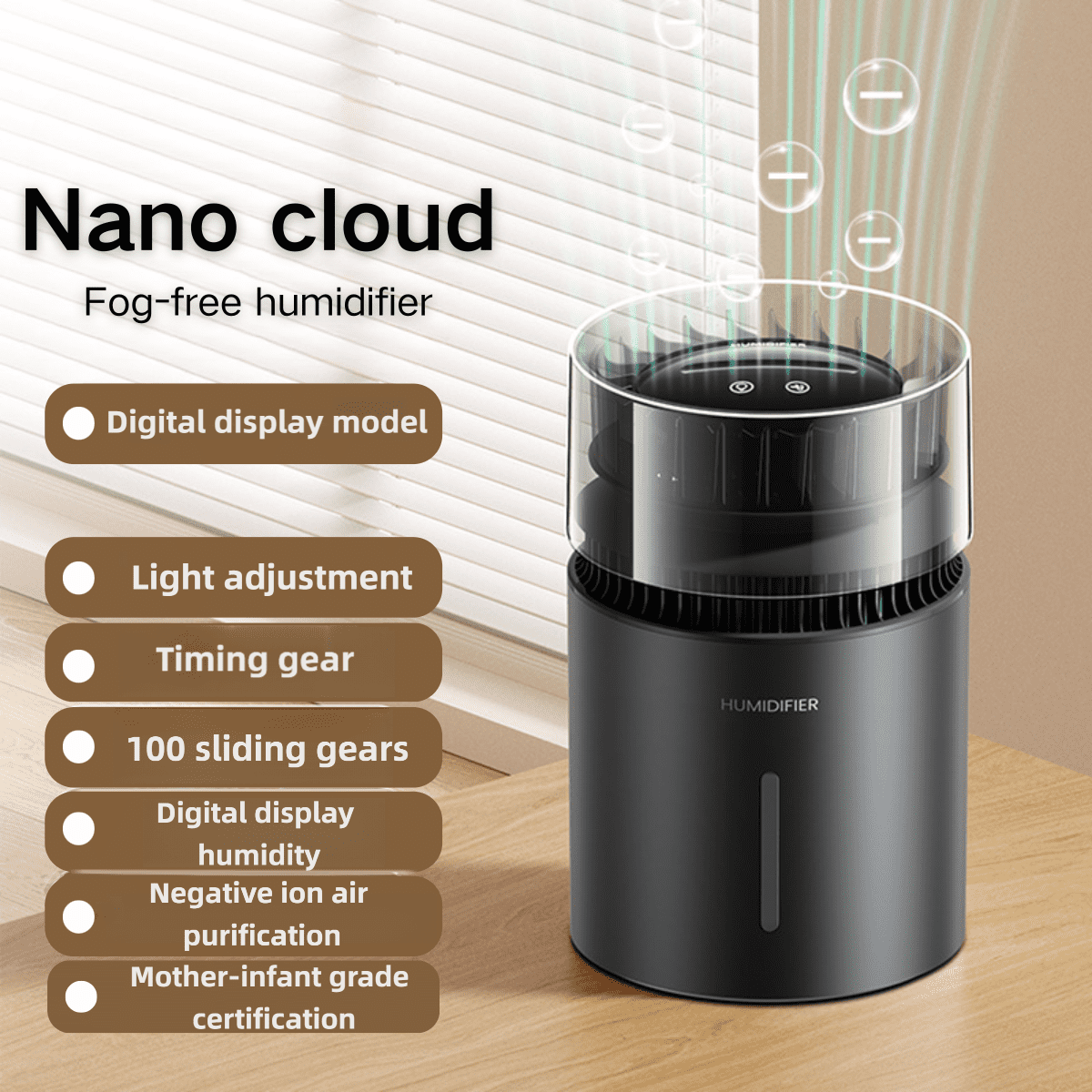 DUANJY 5L Mist-Free Humidifier for Large Room, 215 Sq ft, 24H Long Runtime and Humidity Setting, 36dB Quiet Humidifier with Atmosphere Light for Home, Baby Bedroom, Basic Black