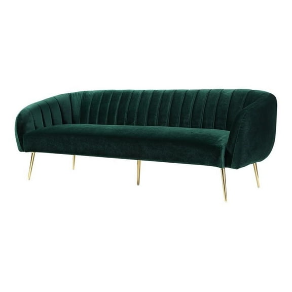 Pemberly Row 15.7" Modern Metal and Velvet Sofa in Green/Gold