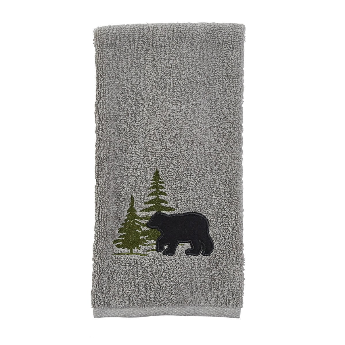 Embroidered Black Bear Gray Terry Bath, Hand or Fingertip Towel