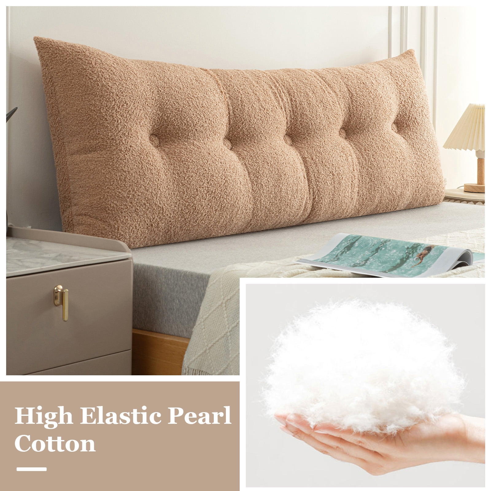ANMINY Headboard Pillow, Teddy Velvet Fabric, Bed Rest Reading Pillow, Removable & Washable Cover, Daybed Wedge Pillow for King Beds