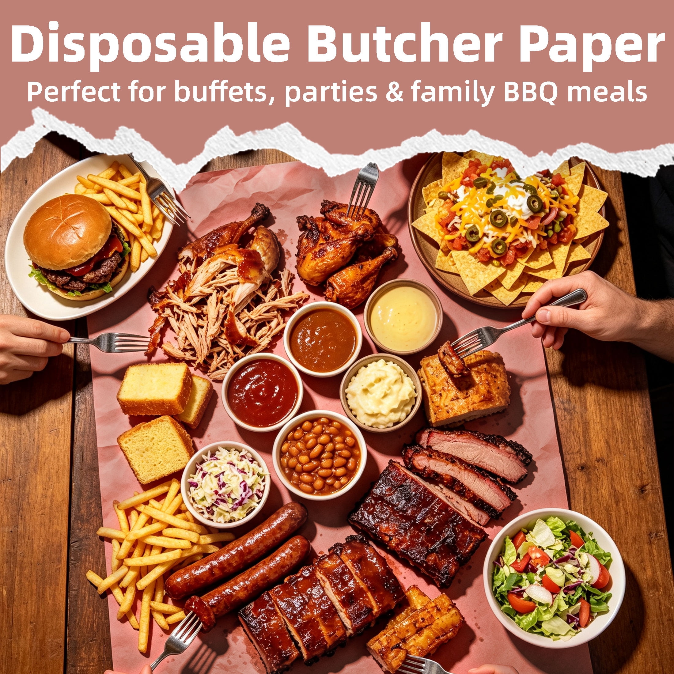 GARITIN Pink Butcher Paper Roll for Smoking Meat, 18 Inch x 98 Feet Food‑Grade BBQ Smoking Paper, Breathable Meat Wrapping Paper for Brisket, Barbecue, Serving & Floral Packaging
