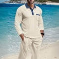 thumbnail image 5 of Men's Waffle Knit Long Sleeve Golf Shirt Contrast Collared T-Shirts Lightweight Breathable Stretch Performance Quick Dry Business Casual Tops with Chest Pocket, 5 of 10