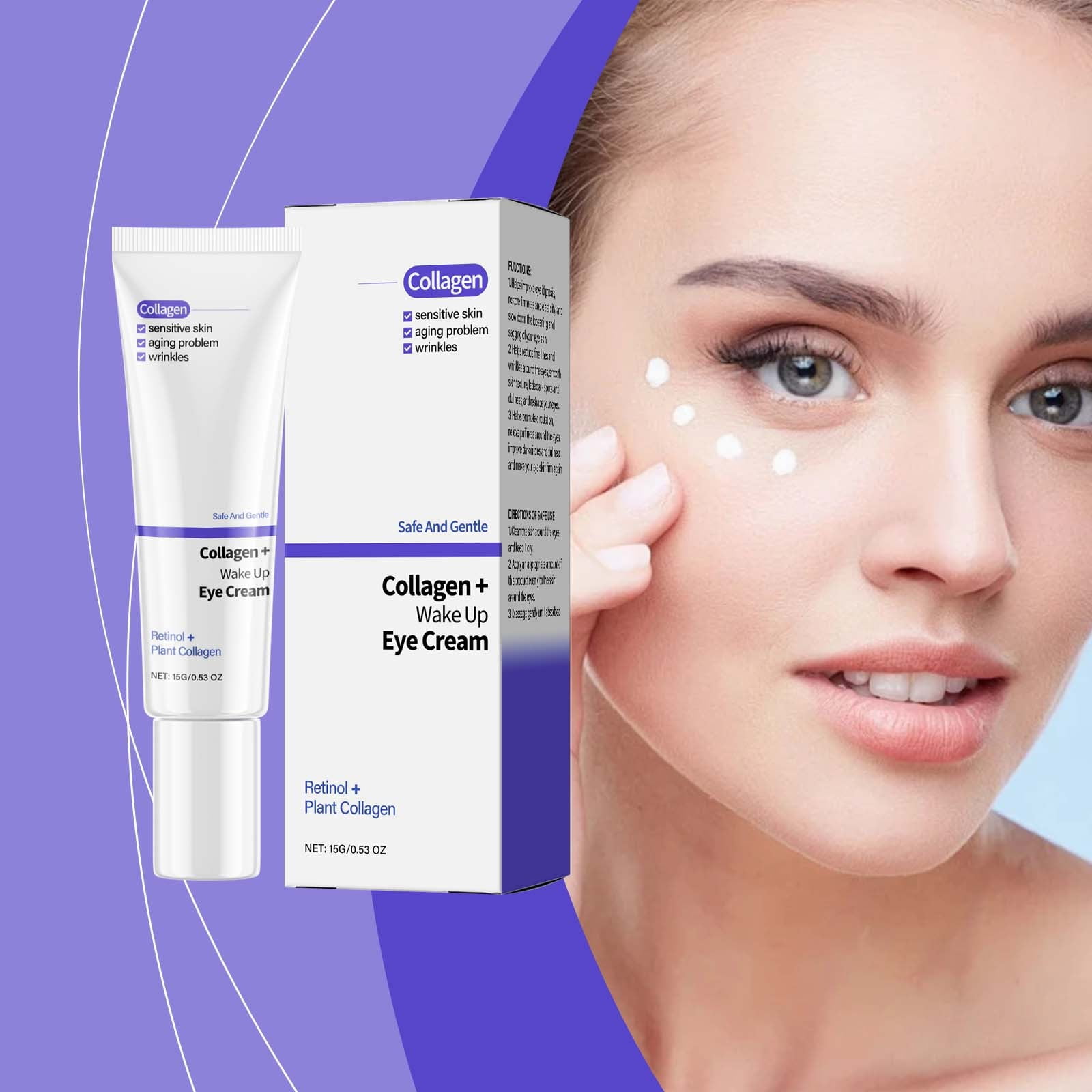 FSTDelivery Collagen Eye Cream for Women, Eye Cream for Anti-Aging Dark Circles Puffiness, and Wrinkles Hydrating Under Eye Cream with Hyaluronic Acid and Retinol Lifting and Firming Eye Cream, 15g