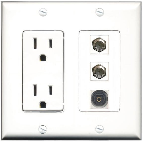 RiteAV - 15 Amp Power Outlet 2 Port Coax 1 Port Toslink Decorative Wall Plate