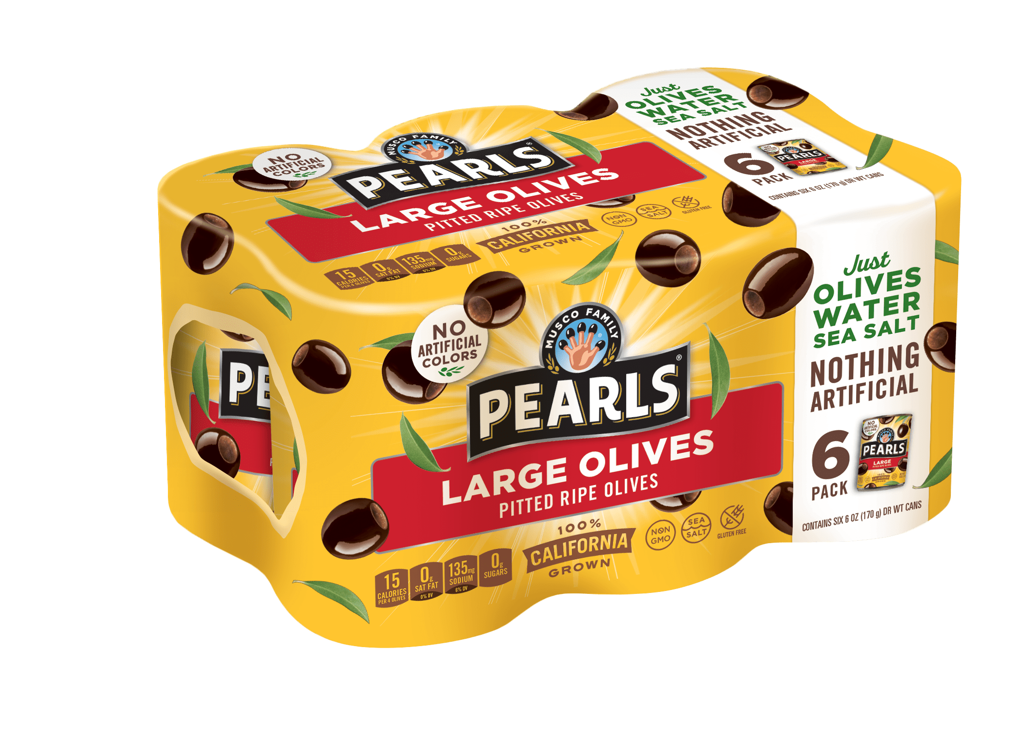 (2 pack) 6 Pack Pearls Black Ripe Pitted Large Olives, 6 oz Can. No Artificial Colors. Major Allergens Not Contained.