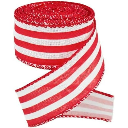 

Ribbon Wired 1-1/2\u201dx10 Yard Red White Stripe Ribbon for Easter Christmas Wreath Spring Independence Day. Summer Wedding Baby Shower Birthday