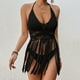 thumbnail image 4 of WILLBEST Traje de Baño para Mujer, Vacaciones En La Playa, Sexy, Tejido A Mano, con Tirantes, Hueco, Borla Larga, Bikini, Top Corto, 4 of 6