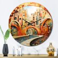 thumbnail image 3 of Designart "Orange Bridge Dynamic Archways Painting I" Pointillism Oversized Wall Clock, 3 of 5