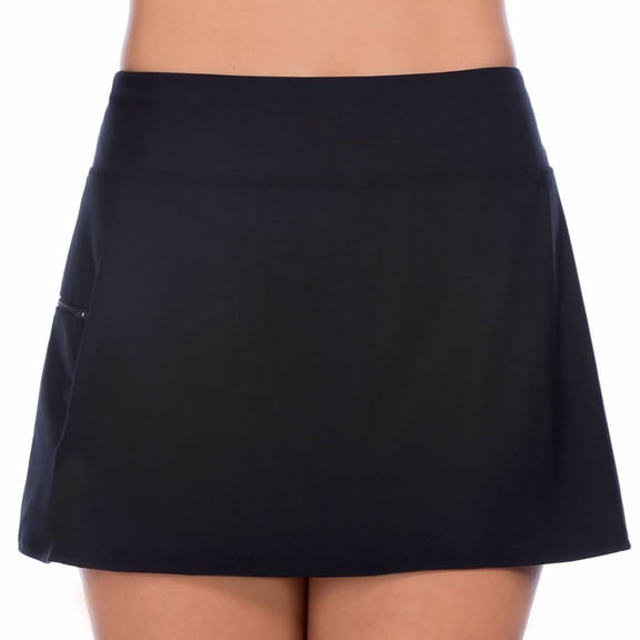 Penbrooke Plus Size Womens Swimwear Solid Skort Tummy Control Swim Bottom with Zip Pocket