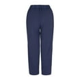 thumbnail image 6 of Womens Loose Linen Pants Solid Casual High Waist Wide Leg Capris Pockets Comfy Baggy Cropped Leg Loungewear Pants Outdoor(M,Navy), 6 of 7