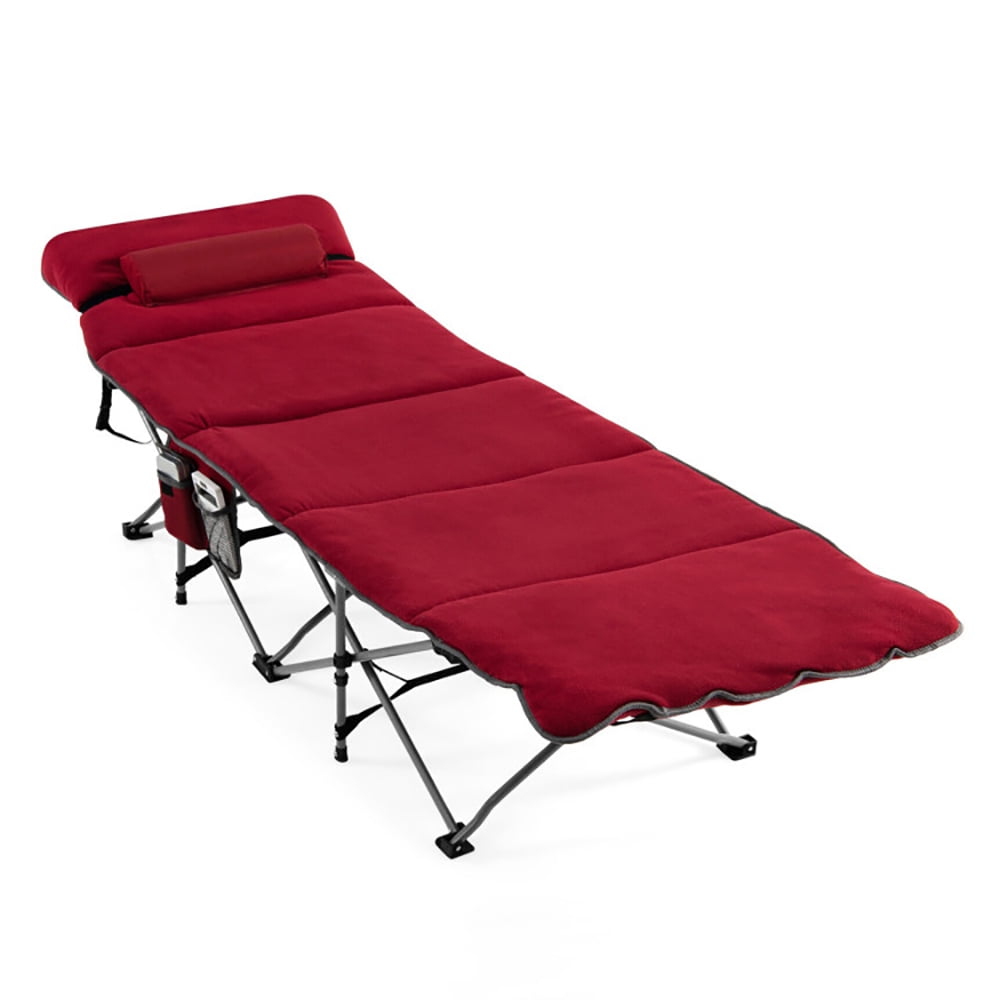 Aimee Lii Folding Retractable Travel Camping Cot with Mattress and Carry Bag, Outdoor Portable Camping Bed for Sleeping Hiking Travel, Red