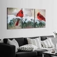 thumbnail image 2 of Vintage Abstract 3 Panels Modern Canvas Wall Art Print Two Cardinals in Snowy Pines - Home Decor for Bedroom, Living Room, Office, 2 of 4