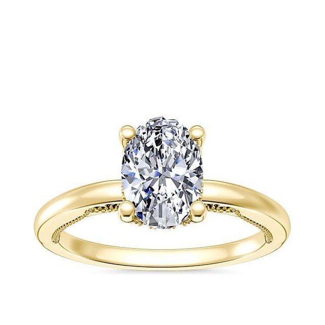 1.15 T.C.W Oval Shape Natural Diamond Latest Design Solitaire Wedding Ring for Ladies Solid 14K Yellow Gold Size 8