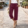 thumbnail image 6 of Petite Capris Pants for Women Summer Casual Loose Pull on Drawstring Elastic High Waist Straight 2026 Lounge Beach Cropped Trousers Wine L, 6 of 6
