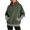 thumbnail image 2 of SYwaren Fake Two Piece Hoodie for Women Oversized Long Sleeve Striped Casual Sweatshirt Solid Color Tops, 2 of 9
