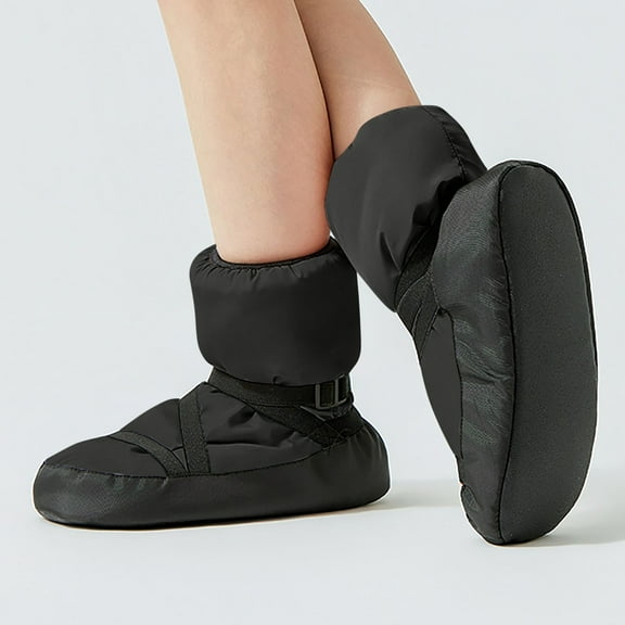 Children's Solid Color Straps Dance Shoes Warm Practice Shoes Thermal Boots Body Shaped Shoes for Girls Kids Toddler Soft Sole Non-Slip Artificial Leather