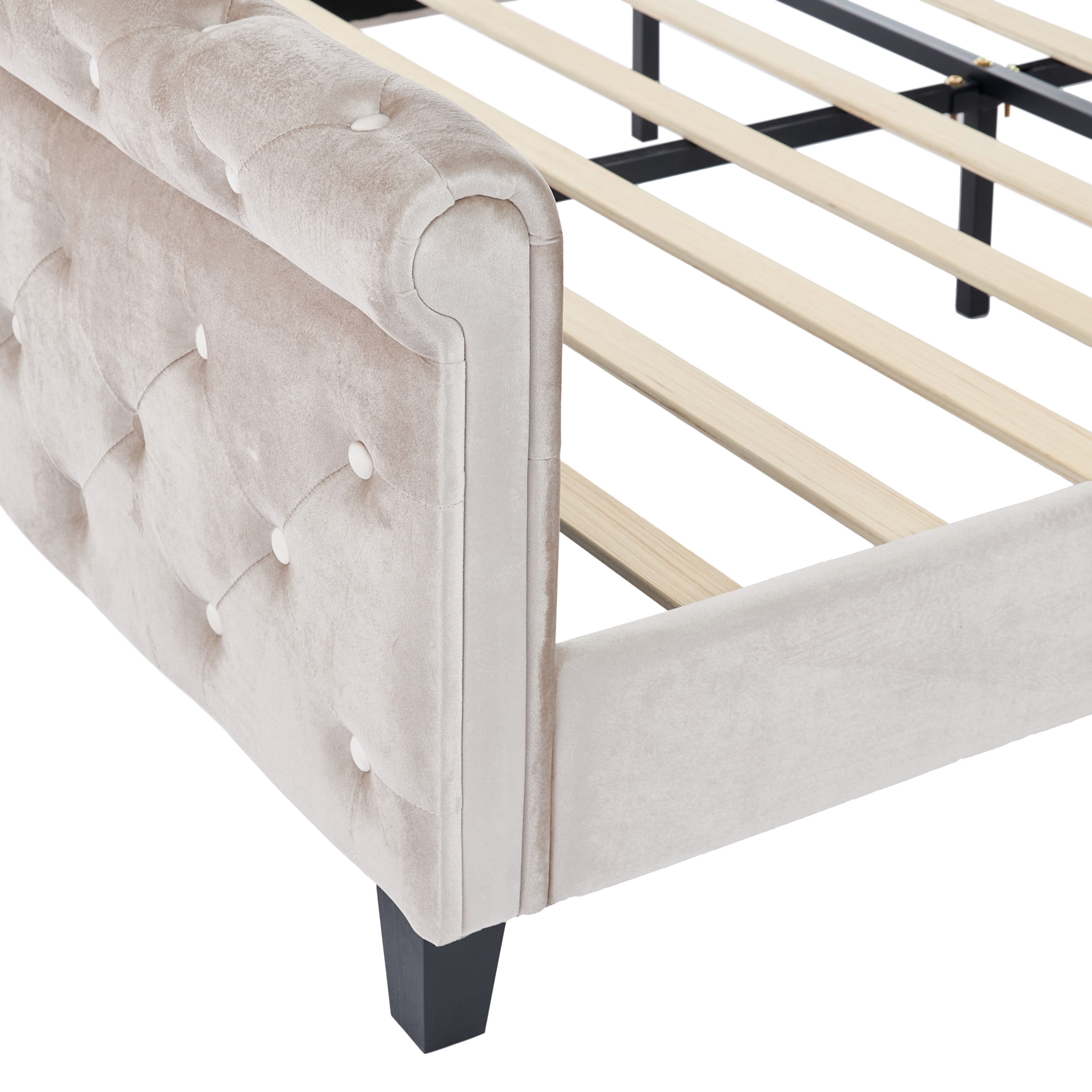 Christopher Knight Home Velvet Upholstered King Bed Frame with Wingback Headboard & Scroll Footboard, Beige